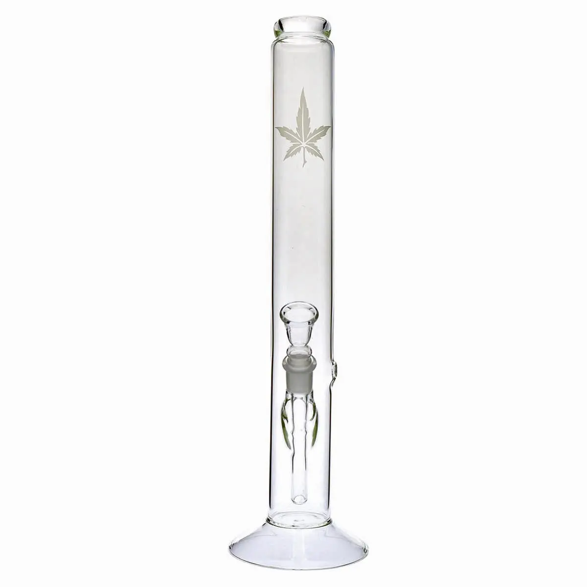 Glas Bong gebogen mit Hanfblatt - 42cm