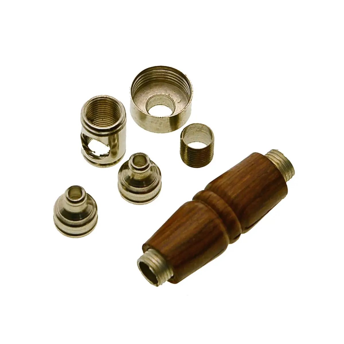 Pfeife mit Holzgriff und Metallköpfchen, mit Kickloch