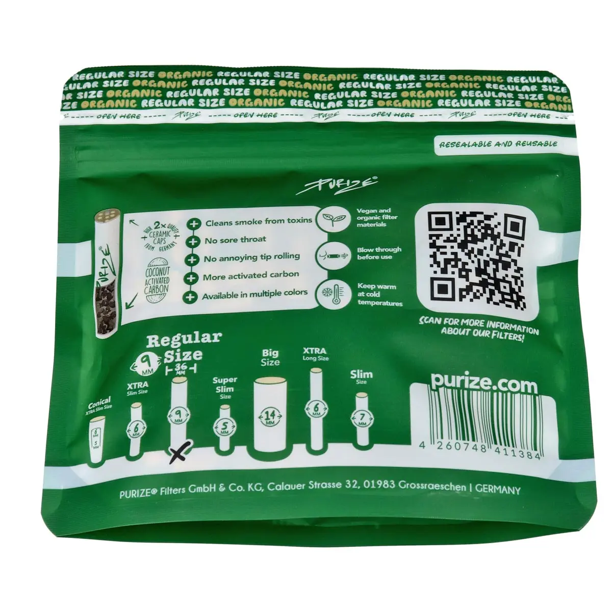 PURIZE® Aktivkohlefilter – Regular Size 50er - weiß