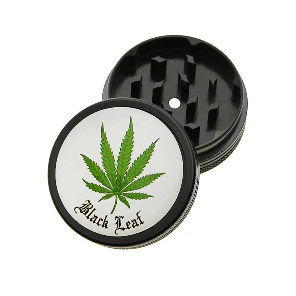 Aluminium Grinder Black Leaf "Hanfblatt" 5 cm