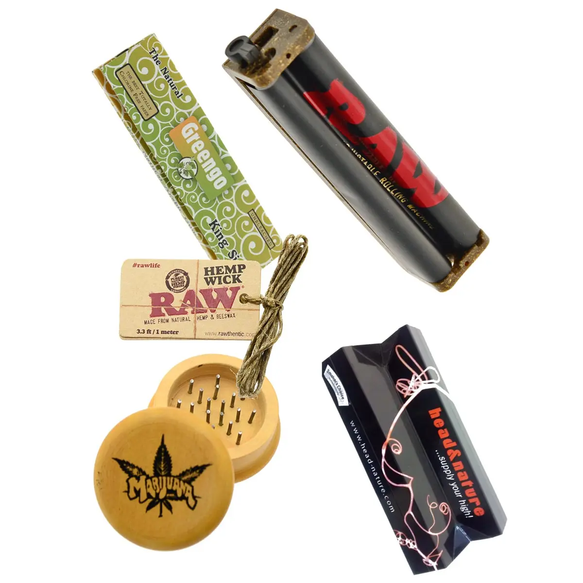 Öko-Dreherset - RAW Drehmaschine, Grinder, Greengo Papers & Hemp Wick