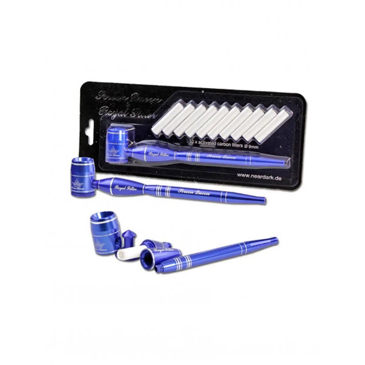 'Screen Queen' Pfeife mit 'Royal Filter' Adapter blau