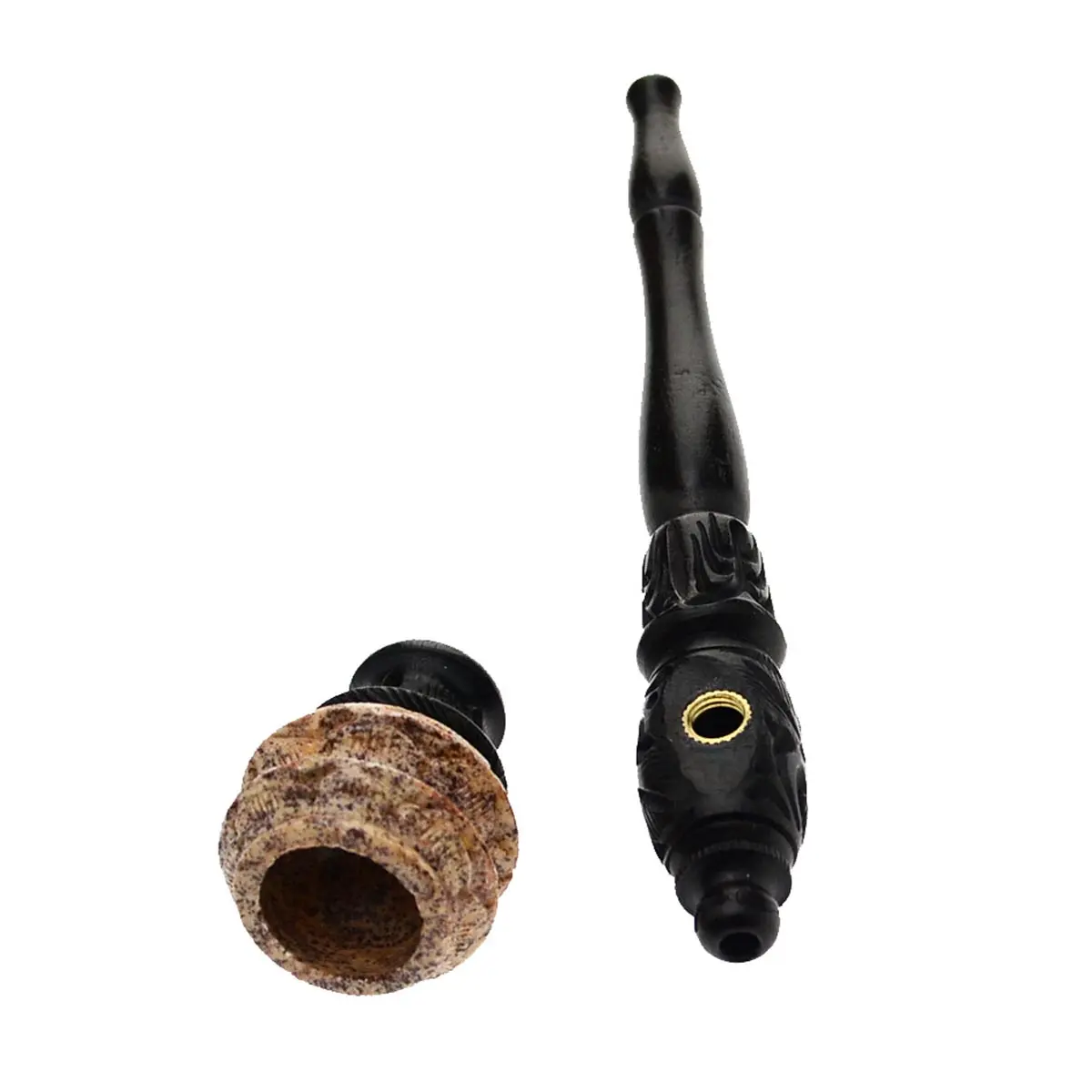 Große Pfeife aus Holz mit Specksteinkopf - 15,5cm