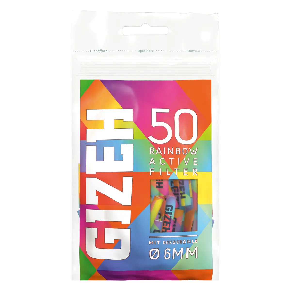 Gizeh Aktivkohlefilter Slim 6 mm Rainbow