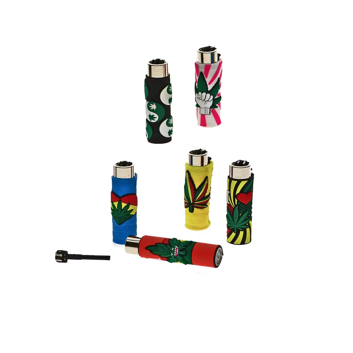 Clipper Feuerzeug mit H&uuml;lle aus Silikon - Hemp Leaf Design