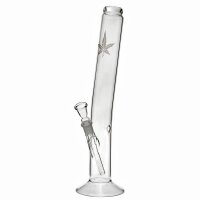 Glas Bong gebogen mit Hanfblatt - 42cm