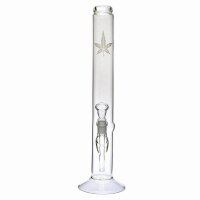 Glas Bong gebogen mit Hanfblatt - 42cm