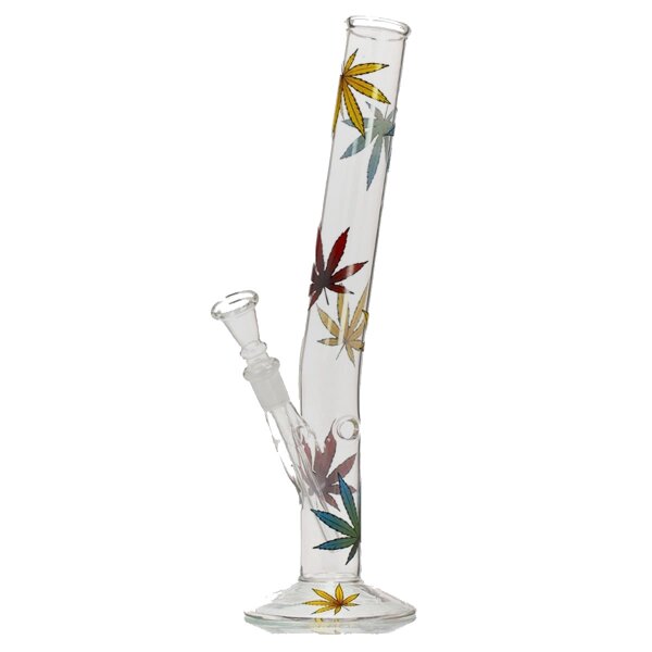 Glasbong mit buntem Hanfblatt 32cm 14,5
